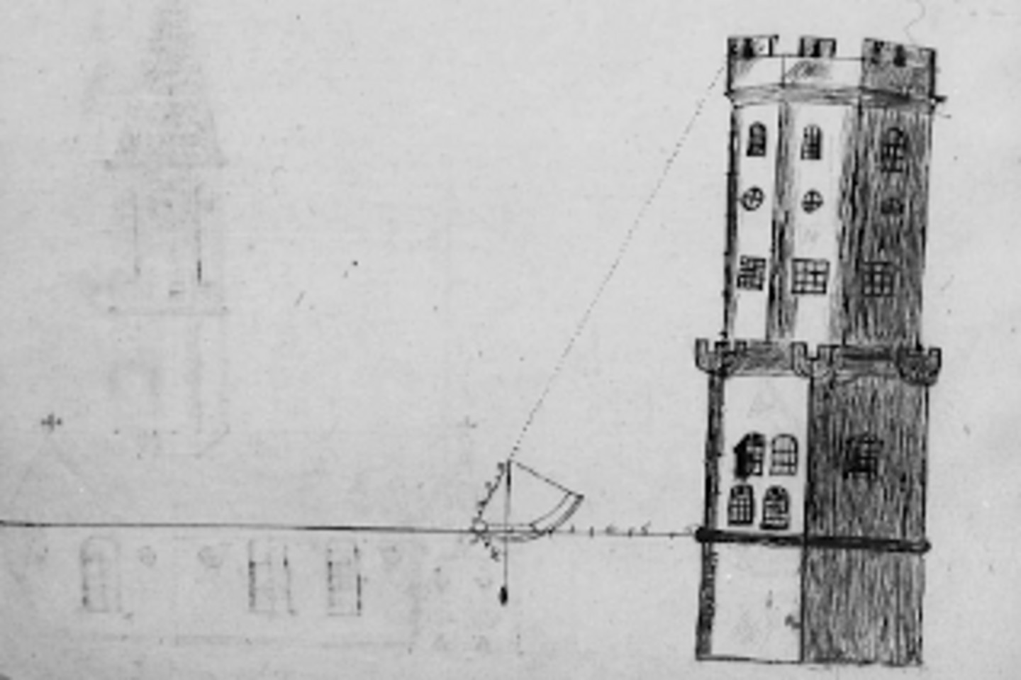 <b>Zeichnung zur Vermessung des Bayenturms</b></br>Bildnachweis: HAStK, Best. 7004 (Handschriften (GB quart)), 157, fol. 33v.